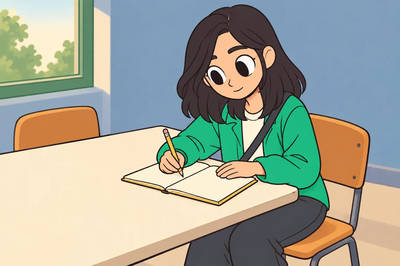 Mery opens her notebook and takes a quiet moment to put her experience into words.